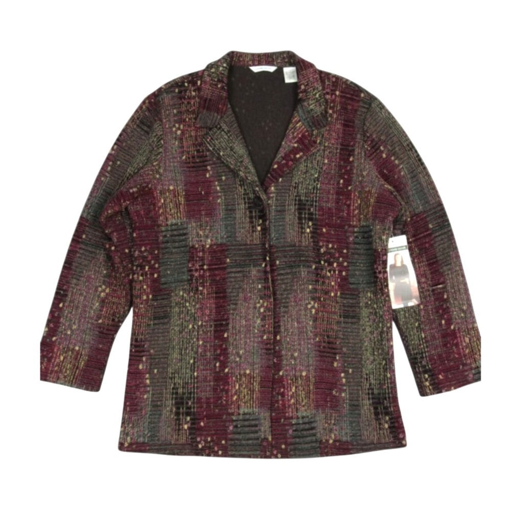 NWT LAURA ASHLEY Wine/Multi EASY WEAR KNIT 1-Button PATCHWORK Jacket Sz L